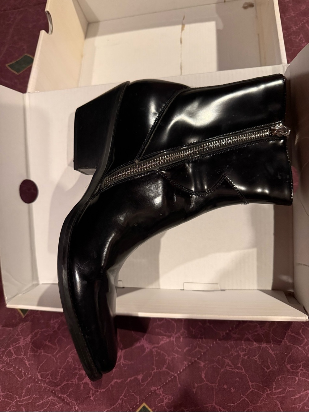 Calvin Klein Jeans Black Patent Pointed Ankle Booties with Side Zipper - Picture 4 of 9